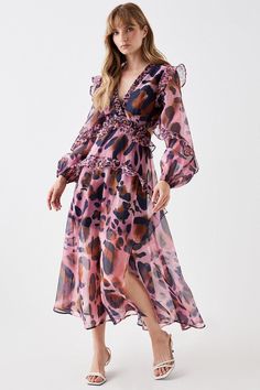 Us🤝autumnal prints 🔍Print Mix Ruffle Long Sleeve Dress Shop here. Sophie Habboo, Ruffle Long Sleeve Dress, Flare Sleeve Dress, Ruffle Long Sleeve, Long Sleeve Midi, Long Sleeve Midi Dress