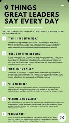 a green poster with the words 9 things great leaders say every day