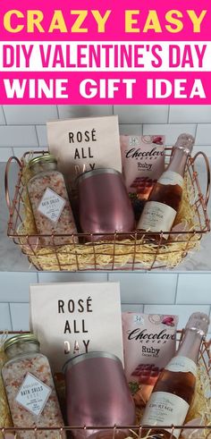 two baskets filled with different types of wine