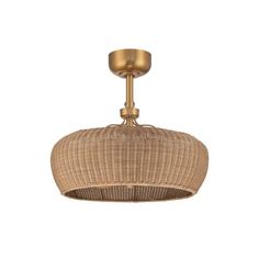 an image of a light fixture with wicker shades on the bottom and gold accents