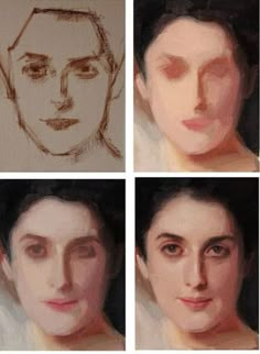 four different pictures of people's faces in various stages of drawing