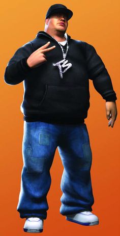 a man in a black hoodie and blue jeans is pointing to the side with his finger