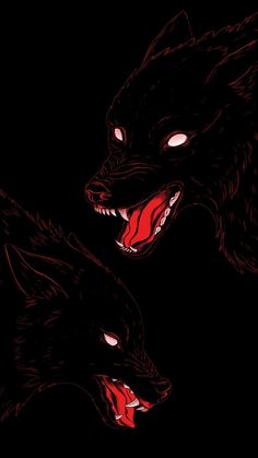 two black wolfs with red eyes and fangs