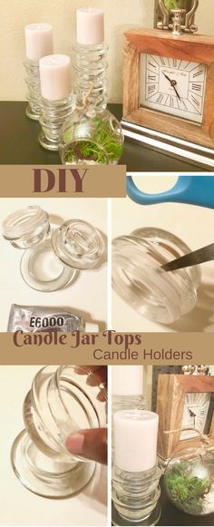 the instructions for how to make candle holders with glass jars and mason jars are shown