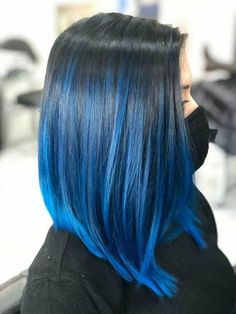 Light Blue Hair With Dark Roots, Peek A Boo Blue Hair, Electric Blue Hair Highlights, Blue Balayage, Blue Hair Color Ideas, Blonde And Blue Hair, Royal Blue Hair