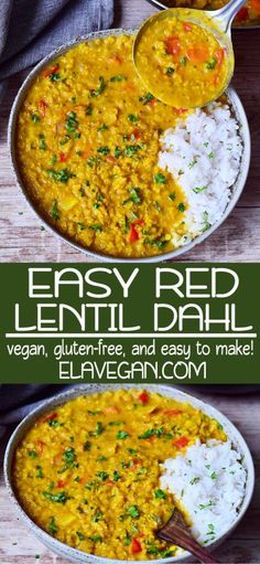 two bowls filled with lentils and rice