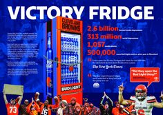 an ad for bud light featuring football players and the words victory frigge in front of a vending machine