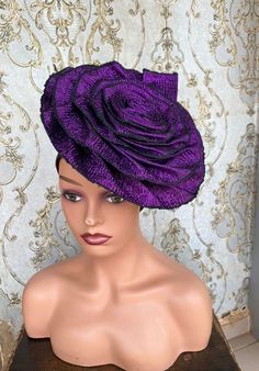 Autogele Aso-Oke, Pre-Tied Purple Gele Headwrap, African Turban Headband Headpiece Headtie, African Headwrap For Women  NEED OTHER COLORS AND DESIGNS OF BRAIDED WIGS, AUTOGELE HEADWRAPS, AND CORAL BRIDAL BEADS, VISIT OUR SHOP HERE: https://sereneafrica.etsy.com Features: *Easy to tie and maintain. *Comfortable on the head. *Comes in plain Aso-Oke or embellished. *Comes in other lovely colours. We also make complete bridal Aso Oke outfit. We can make this in large numbers for wedding guest. In ca Elegant Church Headwrap In Headband Style, Elegant Church Headwrap Headband, Elegant Headwrap For Church, Elegant Church Headwrap Hat, Headband For Races, Purple Adjustable Headpiece For Races, Elegant Turban For Church, Adjustable Purple Headpiece For Races, Purple Headpieces For Races