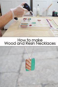 two pictures with words on them that say how to make wood and resin necklaces