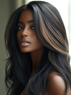 Auburn Hair Black Women, Highlight Ideas For Black Hair, Haircut With Bangs Korean, Fringe With Bangs, Korean Air Bangs, Colored Hair Highlights, Bangs Layered Haircut, Haircut With Wispy Bangs, Layered Haircut With Bangs