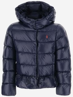 Down jacket made of nylon Hood Front closure Logo detail on chest Long sleeves Side pockets Navy Made in India Composition: 100% nylon Polo Ralph Lauren Puffer Jacket, Ralph Lauren Puffer Jacket, Ralph Lauren Puffer, Ralph Lauren Jacket, Dream Aesthetic, Chloe Purses, Autumn Fits, Ralph Lauren Logo, Kenzo Kids