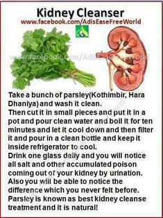 kidney cleanse - pour boiling water over parsley, let it cool, filter this water and chill. Kidney Detox, Kidney Cleanse, Healthy Detox, Natural Health Remedies, Healing Herbs, Detox Cleanse, Natural Medicine, Detox Drinks