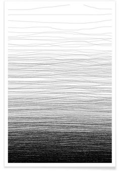 an abstract black and white painting with horizontal lines in the middle, on a white background