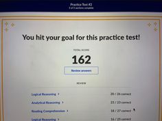 a computer screen with the words you hit your goal for this practice test