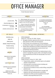 an office manager resume is shown in yellow and gray colors, with the words office manager on