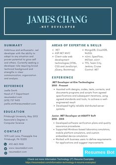 a professional resume template with blue and white colors, it is an excellent example to use for