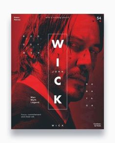 a poster with the words wick on it and a man's face in red