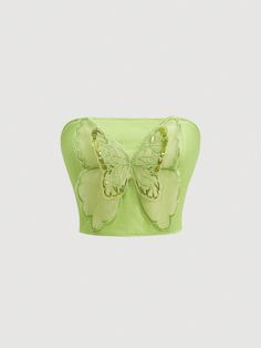 Green Casual Collar Sleeveless Knitted Fabric Butterfly  Embellished High Stretch Spring/Summer/Fall Women Clothing Hippie Peace Quotes, Butterfly Decoration, Color Butterfly, Fabric Butterfly, Hippie Peace, Butterfly Top, Green Butterfly, Summer Inspo, Peace Quotes