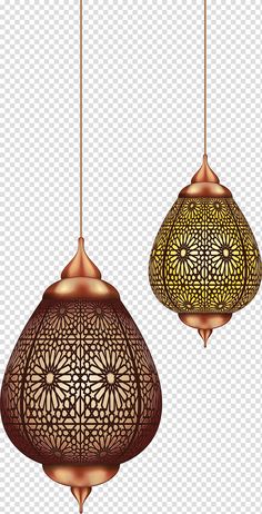 two hanging lights with intricate designs on them