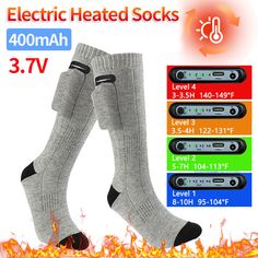 Electric Heated Socks 3 Modes Winter Rechargeable Thermal Socks Outdoor Skiing Foot Warmer Heating