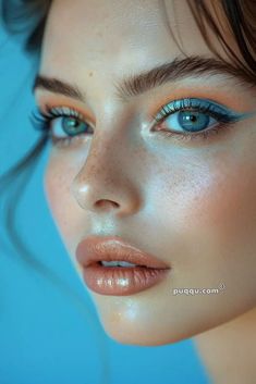 Teal Eyeshadow Looks For Brown Eyes, Pastel Eyeshadow Looks Simple, Mermaid Aesthetic Makeup, Pastel Makeup Looks, Gemstone Dress, Blue Eyeshadow Makeup, Futuristic Makeup, Pastel Eyeshadow, Asian Makeup Tutorials