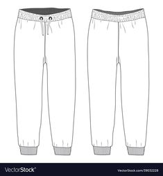 Sweat Pants Template, Joggers Sketch, Joggers Flat Sketch, Joggers Template, Joggers Drawing, Sweat Pants Design, Sweatpants Drawing, Fashion Flat Sketch, Pants Drawing