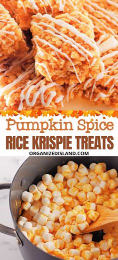 pumpkin spice rice krispie treats in a pan