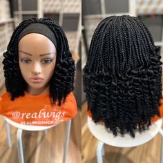 Headband braided bouncy curly wig..Color Is Black. Length Is 16inches Long. | eBay Curly Wig Color, Braids Headband, Wig Maintenance, Headband Wig, Wig Color, Braided Wigs, Feed In Braid