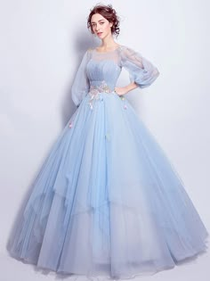 Ball Gown Elegant Floral Puffy Quinceanera Engagement Dress Illusion Neck 3/4 Length Sleeve Floor Length Tulle with Pleats Appliques 2022 8508487 2023 – $109.99 Prom Dresses With Sheer Sleeves, A Line Grad Dress Long, Plus Size Long Sleeve Prom Dress, Lantern Sleeve Prom Dress, Prom Dress Flowy Sleeves, Prom Dress Modest Long Sleeve, Tulle Long Dress Sleeve, Tulle Prom Dress With Sleeves A Line, Princess Ball Gowns With Sleeves