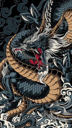 Dragon Tattoo Art, Tattoo Japanese, Dragon Wallpaper Iphone, Japanese Wallpaper Iphone, Japanese Pop Art, Samurai Wallpaper, Japanese Art Prints, Seni Dan Kraf