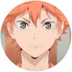 an anime character with red hair and blue eyes looking at the camera, in front of a