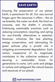 an image of the earth and its environment with text that reads save earth ensure the presentation of our planet, earth, is