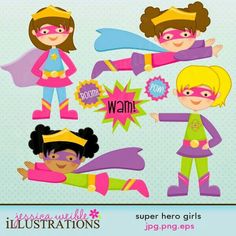 super hero girls clipart set