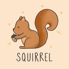 a squirrel holding a piece of food in it's mouth with the word squirrel on it