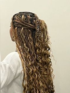 Goddess Braids Hairstyles Blonde, Braids For Black Hair Color, Goddess Braids With Claw Clip, Highlight Boho Knotless Braids, Vacation Box Braids, Boho Vs Goddess Braids, Thick Goddess Braids, Blond Goddess Braids, Afro Braids Hairstyles