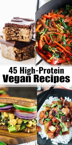 a collage of high protein vegan recipes