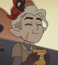 a cartoon character holding a sandwich in his hand