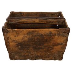 an old wooden box is shown on a white background