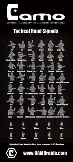 Tactical Hand Signals, Cqb Tactics, Tactical Comms, Military Ranks Army, Military Slang, Military Tactics, Tactical Accessories, Hand Symbols, Hand Signals