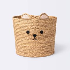 Give your kid's room decor a shot of cuteness overload while keeping the space neatly organized with this Woven Animal Round Storage Bin from cloud island™. This round storage bin's appealing textured woven design brings artful style to their room. It features an illustration of an adorable bear with ears, nose and eyes for a fun look they'll love, and a natural-shade construction for easily mixing with a range of decor styles. Use this natural storage bin to stash away blankets, toys and other Laundry Hamper Ideas, Luna Nursery, Nursery Eclectic, Kid Storage, Gender Neutral Room, Animal Basket, Woodland Creatures Nursery, Target Storage, Neutral Room Decor