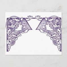 an ornate border with two angels on each side, in purple and white paper cut outs