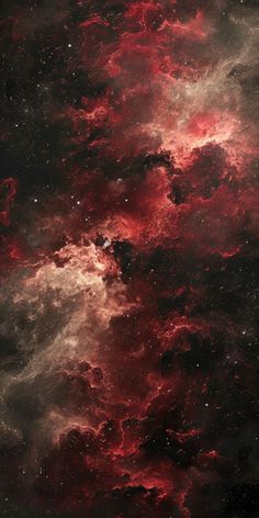 the red and black space is filled with stars, clouds, and other things in it