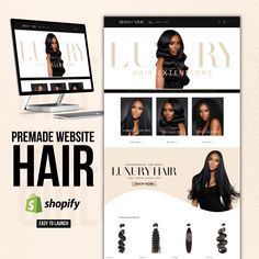 the website for luxury hair salons is displayed in front of a desktop computer and monitor