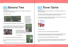 an open book with instructions on how to make a banana tree tower game for kids