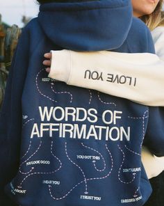 Your favorite design, in a brand new color. "Words of Affirmation" courtesy of Dandy Worldwide.  Brand new fit. Softest fabric we could get our hands on. Built for comfort.  Dandy's all-new Oversized Lux Hoodie line features a new fit entirely. A seamless shoulder means the hoodie falls over your arms like a warm hug. Dandy Worldwide, Aesthetic Hoodies, Color Words, Shirt Inspiration, Words Of Affirmation, Warm Hug, Embroidered Hoodie, Blue Hoodie, Cute Fits