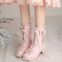 👠 Shoes 💜 sugarplum · y2k, coquette, egl, cosplay fashion and home decor store 💜 Powered by Storenvy Princess Boots, Pink High Heel Shoes, Princess Charming, Gothic Shoes, Dr Shoes, Wedding Boots, Bow Boots, Pink High Heels, Warm Boots