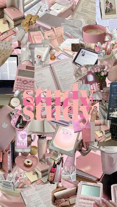 a collage of pink and white items with the words sticky on it