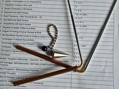 a pair of scissors and a necklace laying on top of papers