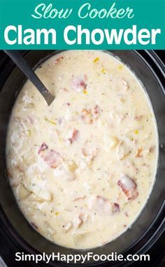 slow cooker clam chowder with text overlay