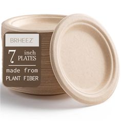 a brown paper plate with the label 7 inch plates made from plant fiber on it